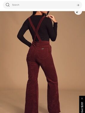 ROLLA'S Burgundy Eastcoast Corduroy Overall Flare Jeans with Crossback Straps